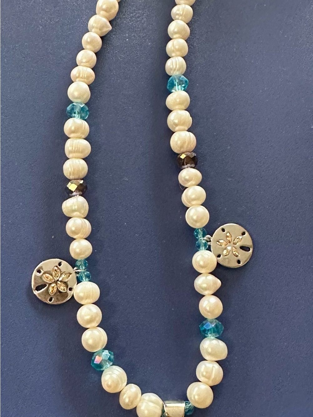 White Pearl Necklace with Swarovski Crystal Accents and Silver Crab Pendant - Picture 4 of 6
